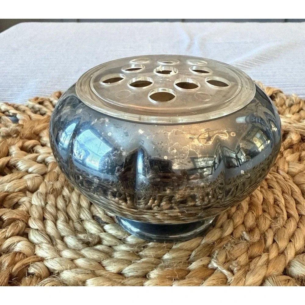 Primrose EP Copper 618 Silver Plated Flower‎ Frog Bud Vase 4 in